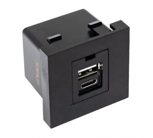 Розетка USB A+C, 2.1А, 2 гнезда, без индикатора, черная, матовая E2MR2B-21USB-10-ACEKF