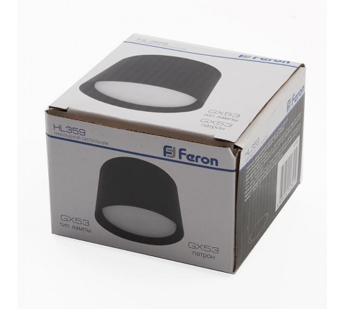 Светильник потолочный под лампу макс 12W, 230V, GX53, черный, HL359  41991  FERON