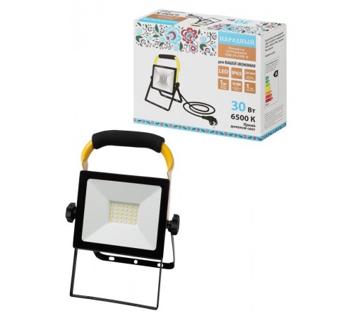 Прожектор светодиодный СДО-04-030Н-П (переносной) 30 Вт, 6500 К, IP65, черный, Народный  SQ0336-0200  TDM