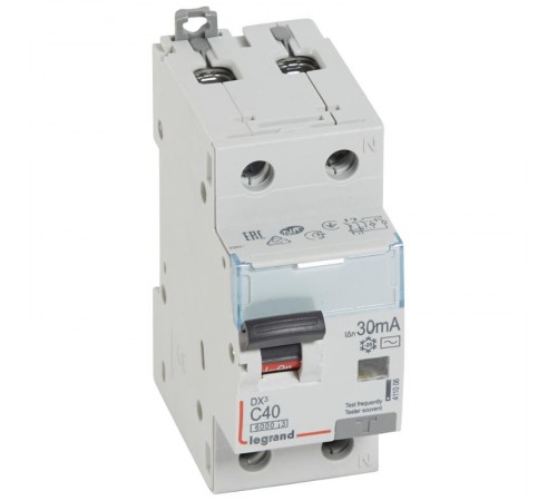 Выключатель автоматический дифференциального тока DX3 6000 1п+N 40А С 30мА тип AС  411006  Legrand