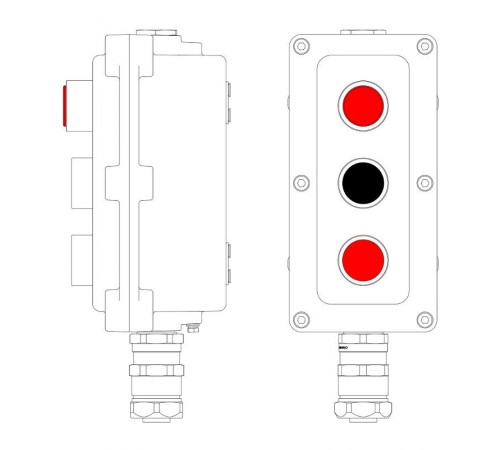 Взрывонепроницаемый пост управления из алюминия LCSD-03-B-MC-L1R(220)x1-P1B(11)x1-P1R(11)x1-PCMB-KAEPM3MHK-26  LCSD21000132  DKC