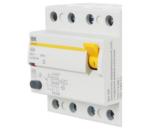 Выключатель дифференциальный (УЗО) ВД1-63S 4п 63А 300мА тип AC  MDV12-4-063-300  IEK