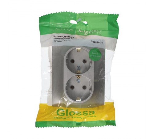 Glossa Платина Розетка 2-ая с заземлением (в сборе)  GSL001224  SE