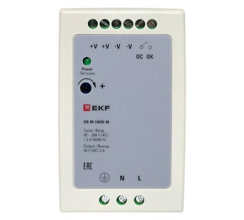 Блок питания на дин рейку 100Вт,Uвх ~ 220 В AC m, Uвых - 48 В DC постоянного тока DR-M-100W-48 EKF