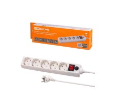 СЕТЕВОЙ ФИЛЬТР СФ-05В ВЫКЛЮЧАТЕЛЬ, 5 ГНЕЗД, 5 МЕТРОВ, С/З, ПВС 3Х0,75ММ2 10А/250В БЕЛЫЙ  SQ1304-0018  TDM