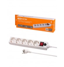СЕТЕВОЙ ФИЛЬТР СФ-05В ВЫКЛЮЧАТЕЛЬ, 5 ГНЕЗД, 5 МЕТРОВ, С/З, ПВС 3Х0,75ММ2 10А/250В БЕЛЫЙ  SQ1304-0018  TDM
