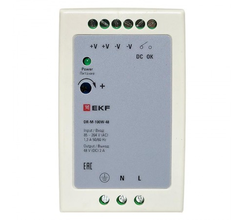 Блок питания на дин рейку 100Вт,Uвх ~ 220 В AC m, Uвых - 48 В DC постоянного тока DR-M-100W-48 EKF