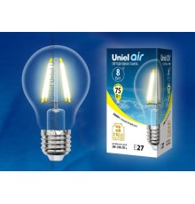 Лампа светодиодная LED-A60-8W/WW/E27/CL GLA01TR LED. "груша" прозр серия Air. 3000K  UL-00002210  Uniel