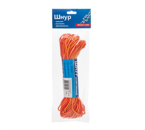 Шнур вязанно-плетенный ПП 4 мм хозяйств., цветной, 20 м  139935  Tech-KREP