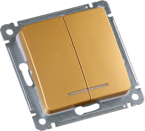Выключатель скрытой установки, двухклавишный, с индикацией, механизм, цвет золото  ВС10-452-07  HEGEL