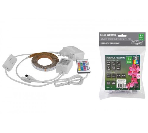 Комплект светодиодной ленты SMD5050-30 LED/м-12 В-7,2 Вт/м-IP65-RGB (1 м), 12 Вт, IR-контроллер   SQ0331-0237  TDM