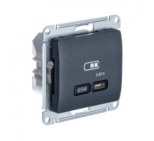 Glossa Антрацит USB Розетка тип-C 65W высокоскор.заряд. QC PD  GSL000727  SE