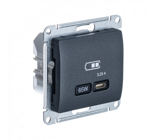 Glossa Антрацит USB Розетка тип-C 65W высокоскор.заряд. QC PD  GSL000727  SE