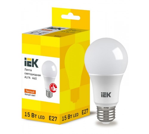 Лампа светодиодная  ALFA A60 груша 15Вт 230В 3000К E27  LLA-A60-15-230-30-E27  IEK