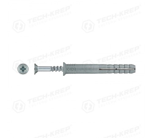 Дюбель-гвоздь 8х60 пот. манжета (полипропилен) (75 шт) - ведро ( 0,629 кг)  104744  Tech-KREP