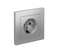 AtlasDesign Алюминий Розетка с заземлением со шторками, 16А, (в сборе с рамкой)  ATN000344  SE