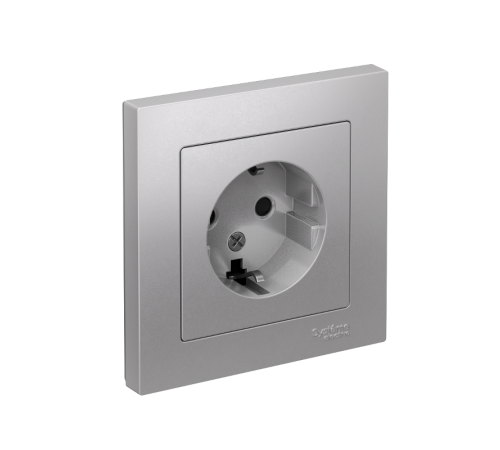 AtlasDesign Алюминий Розетка с заземлением со шторками, 16А, (в сборе с рамкой)  ATN000344  SE