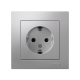 AtlasDesign Алюминий Розетка с заземлением со шторками, 16А, (в сборе с рамкой)  ATN000344  SE