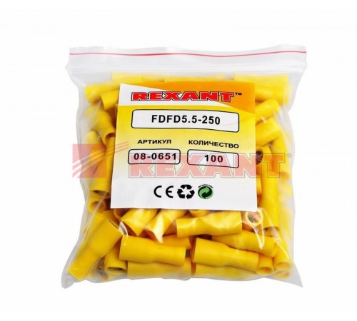 Клемма плоская полностью изолированная гнездо 6.6 мм 4-6 мм (РППи-м 6.0-(6.3))  08-0651  REXANT