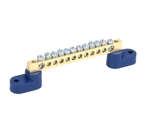 Шина "N" нулевая 6х9 мм на двух угловых синих изоляторах 12 групп  11-2328  REXANT