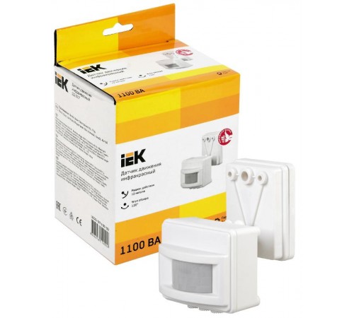 Датчик движения ДД 017 белый, макс. нагрузка 1100Вт, угол обзора 120град., дальность 12м, IP44,  LDD13-017-1100-001  IEK