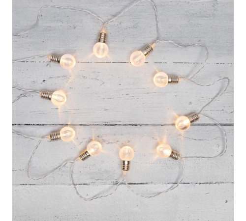 Гирлянда светодиодная Лампочки 10 LED, 1.5 м, прозрачный ПВХ, теплый белый цвет свечения, 2 х АА (батарейки не в комплекте)  304-015  NEON-NIGHT