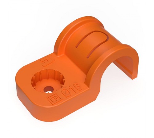 Крепеж-скоба пластиковая односторонняя для прямого монтажа  атмосферостойкая оранжевая в п/э d16 мм (50шт/750шт уп/кор)  PR13.1165  Промрукав