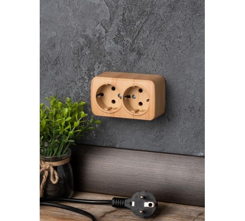 Розетка 2-местная ОП Минск 16А с заземлением светлое дерево EKF  EGR16-128-30  EKF