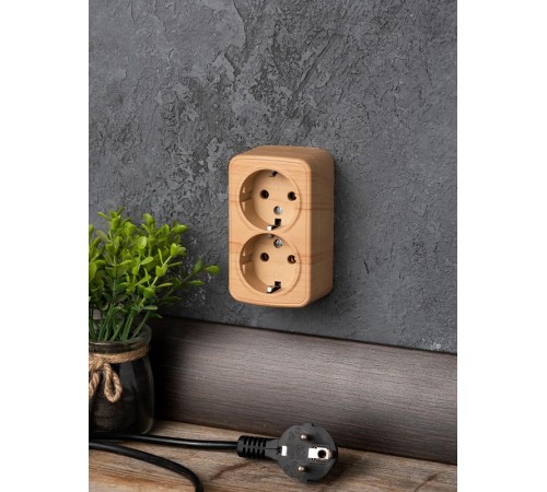 Розетка 2-местная ОП Минск 16А с заземлением светлое дерево EKF  EGR16-128-30  EKF