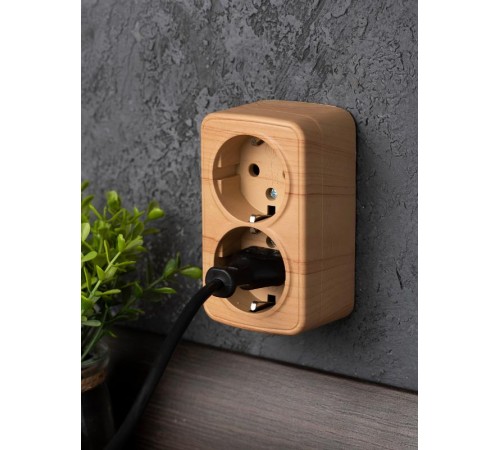 Розетка 2-местная ОП Минск 16А с заземлением светлое дерево EKF  EGR16-128-30  EKF