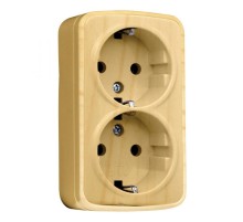 Розетка 2-местная ОП Минск 16А с заземлением светлое дерево EKF  EGR16-128-30  EKF