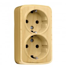 Розетка 2-местная ОП Минск 16А с заземлением светлое дерево EKF  EGR16-128-30  EKF