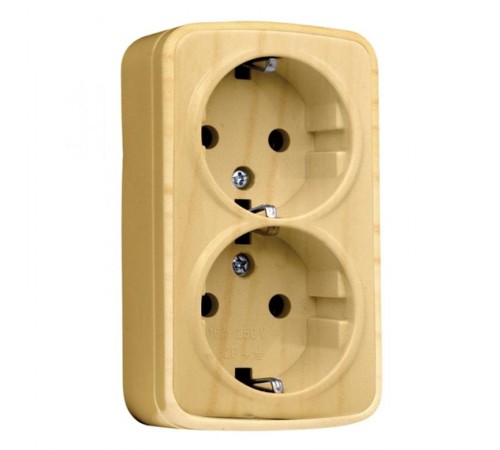 Розетка 2-местная ОП Минск 16А с заземлением светлое дерево EKF  EGR16-128-30  EKF