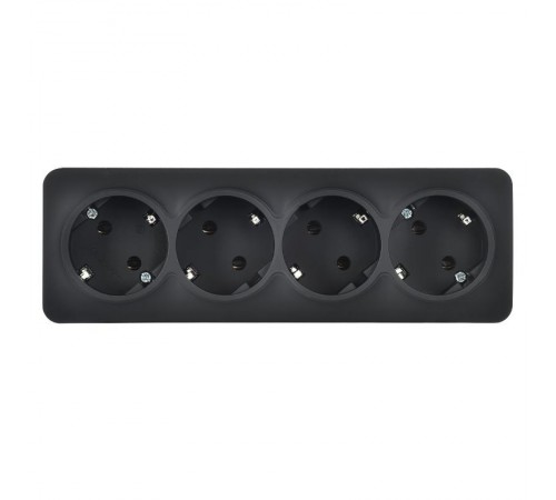 GLORY Розетка 4-местная с з/к без з/ш о/у 16А РС24-3-ХЧм черный матовый  ERH41-K02M-16  IEK