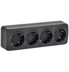 GLORY Розетка 4-местная с з/к без з/ш о/у 16А РС24-3-ХЧм черный матовый  ERH41-K02M-16  IEK