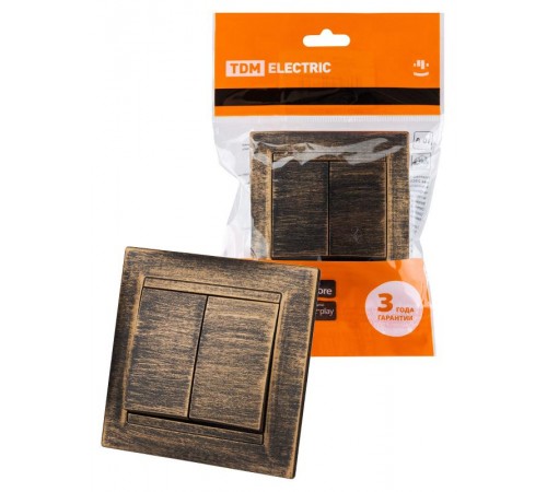 Выключатель на 2 направления 2 кл. 10А старинная бронза "Лама"  SQ1815-0749  TDM