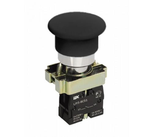 Кнопка управления LAY5-BC21 "Грибок" без подсветки черная 1з   BBG70-BC-K02  IEK
