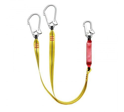 Строп аА двуплечий (лента, амортизатор), 1,5 м, 3 карабина (1 стандартный + 2 больших монтажных)  144756  Tech-KREP
