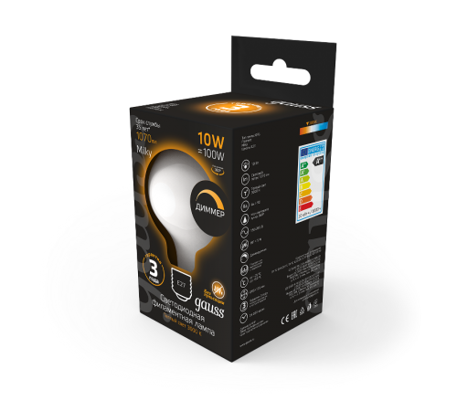 Лампа светодиодная Filament G95 10W 1070lm 3000К Е27 milky диммируемая LED 1/20  189202110-D  Gauss