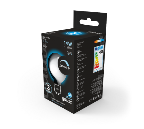 Лампа светодиодная Filament G200 14W 1170lm 4100К Е27 milky диммируемая LED 1/4  153202214-D  Gauss