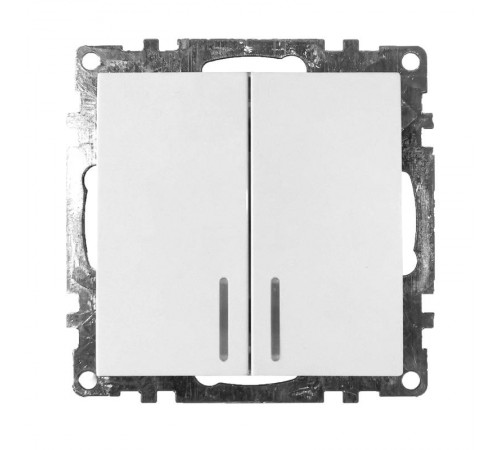 Выключатель электрический 2-клавишный c индикатором (механизм), серия Катрин, GLS10-7102-01, белый  39301  STEKKER