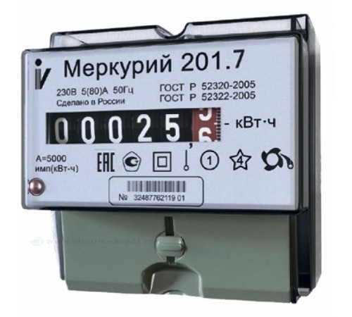 Счетчик Меркурий 201.7 5-60 А/220В (1 тар.) МЕХ (DIN)