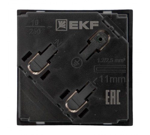 Розетка 45х45 с зазем. 45 градусов, быстрозажимные клеммы, черная, матоваяE2MR16-028-30-45-SL EKF