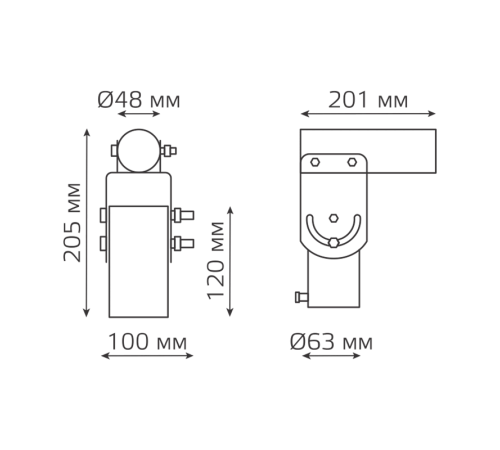 Кронштейн для уличных светильников 200*205*100мм на трубу до D58мм / консоль D48мм черный 1/2  903215106  Gauss