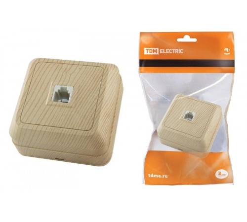 Розетка TФ (RJ-11) открытой установки IP20, сосна "Ладога"   SQ1801-0057  TDM