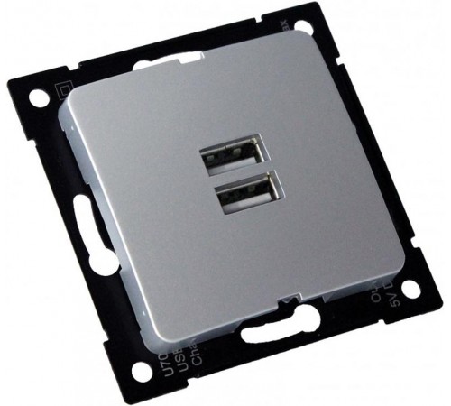 РС-USB-420-06 Розетка "Мастер" USB, С/У, механизм, цвет серебро  РС-USB-420-06  HEGEL