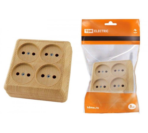 Розетка четырехместная 2П открытой установки IP20 10A сосна "Ладога"  SQ1801-0420  TDM