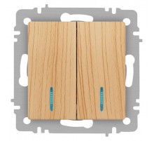 Выключатель Intro Accent 6-105-11 двойной с подсветкой, 10А-250В, IP20, СУ, AL/CU, сосна  Б0063529  Intro