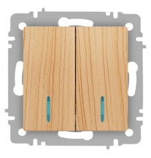 Выключатель Intro Accent 6-105-11 двойной с подсветкой, 10А-250В, IP20, СУ, AL/CU, сосна  Б0063529  Intro