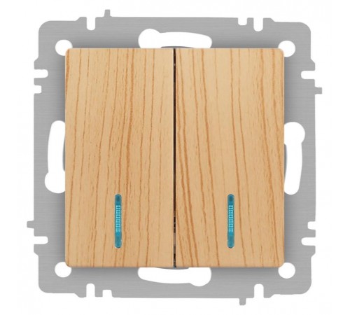 Выключатель Intro Accent 6-105-11 двойной с подсветкой, 10А-250В, IP20, СУ, AL/CU, сосна  Б0063529  Intro